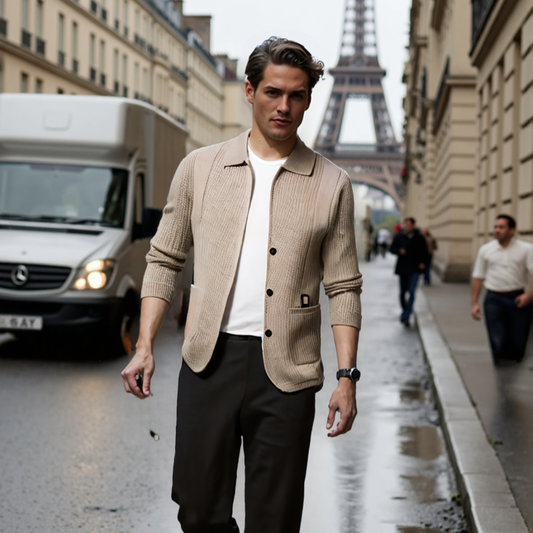 Mens Cardigan and Sweater Mens Lapel Collar Knit Cardigan With Pockets ONFYMS250808G3H2-BGE-XS 69 $ Coats Onetify Stew's Incense