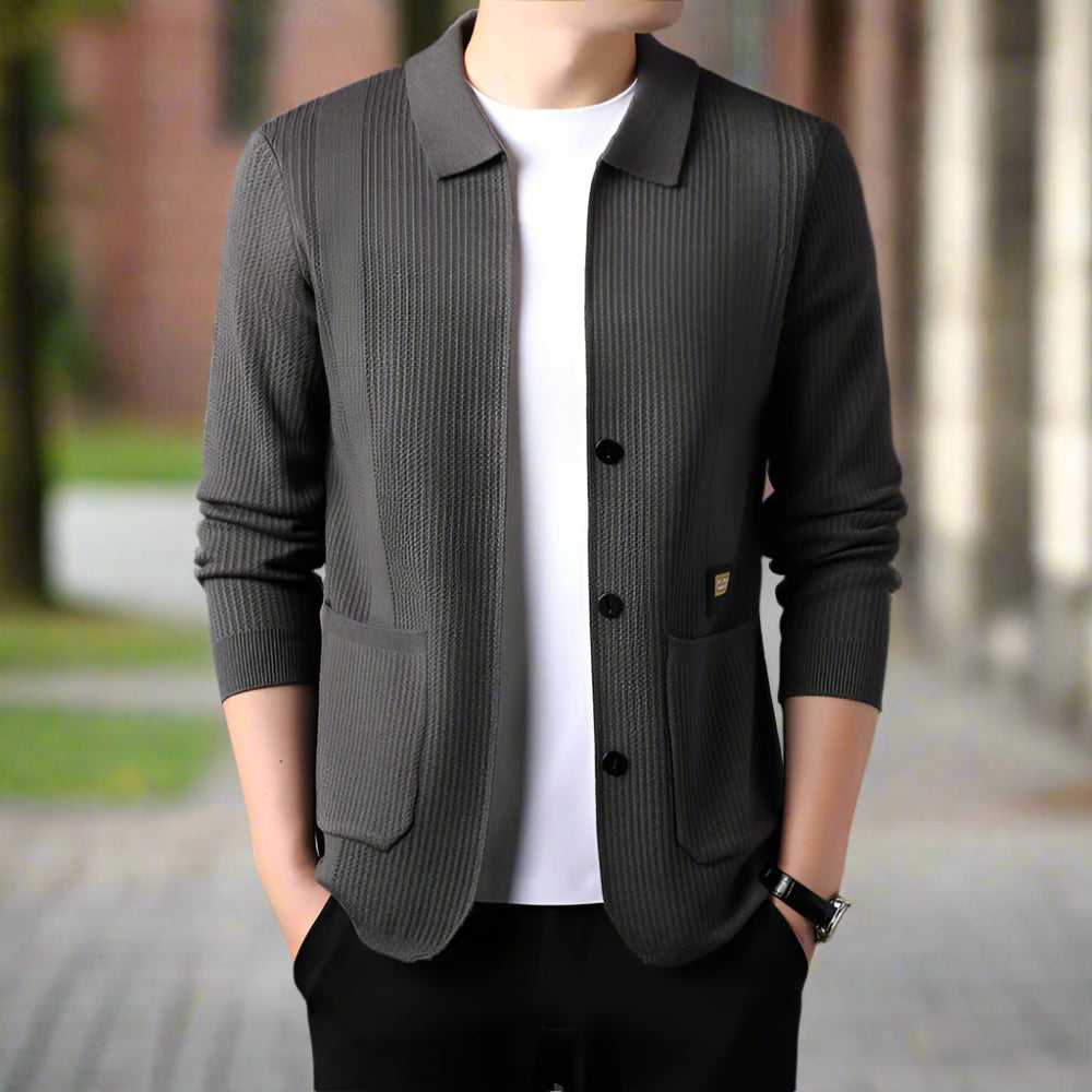 Mens Cardigan and Sweater Mens Lapel Collar Knit Cardigan With Pockets ONFYMS250808G3H2-BGE-XS 69 $ Coats Onetify Stew's Incense