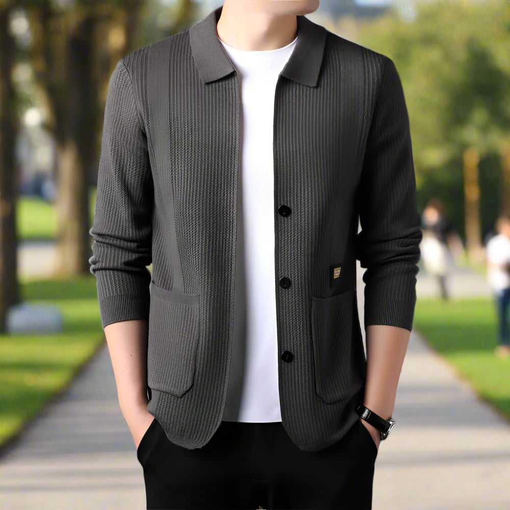 Mens Cardigan and Sweater Mens Lapel Collar Knit Cardigan With Pockets ONFYMS250808G3H2-BGE-XS 69 $ Coats Onetify Stew's Incense