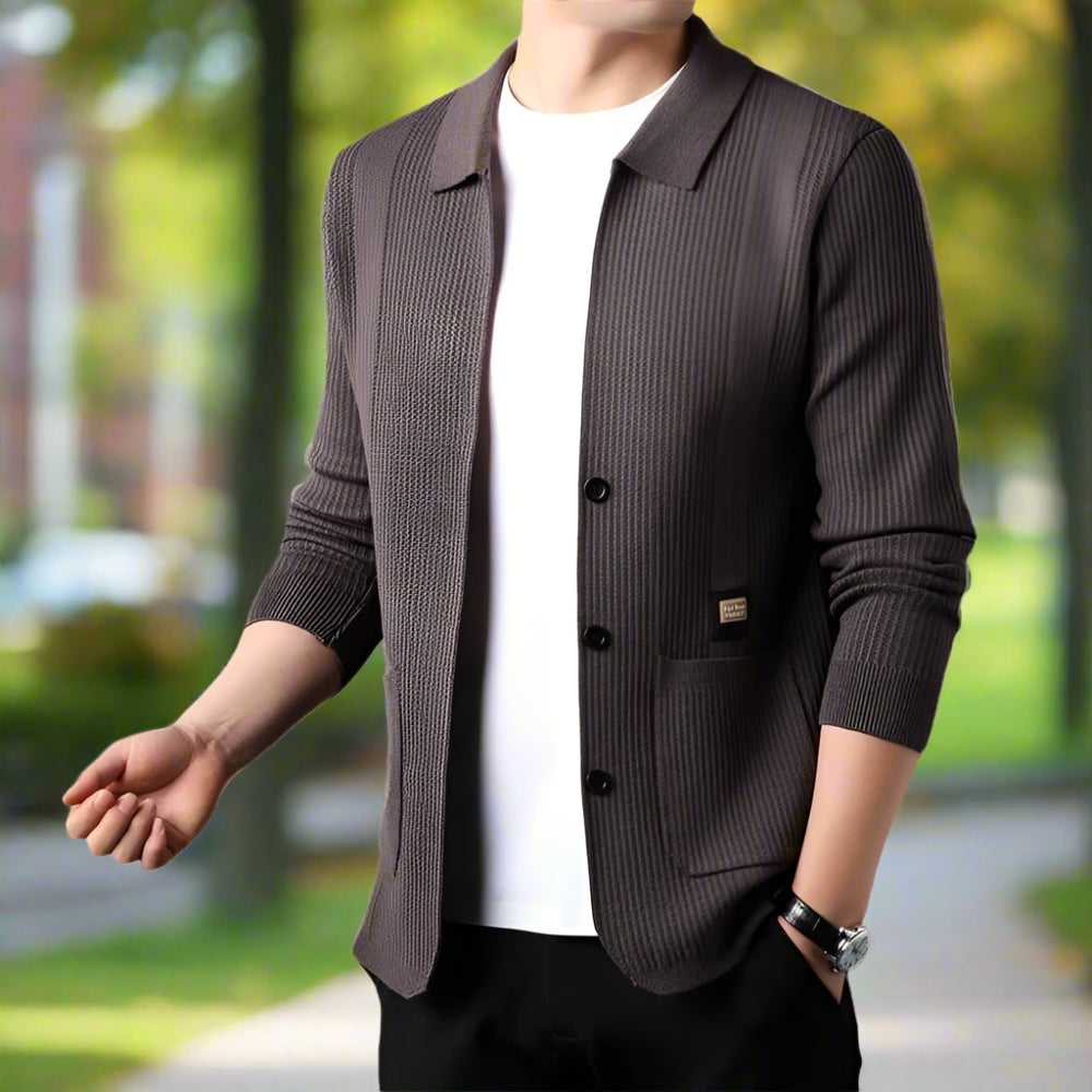 Mens Cardigan and Sweater Mens Lapel Collar Knit Cardigan With Pockets ONFYMS250808G3H2-BGE-XS 69 $ Coats Onetify Stew's Incense