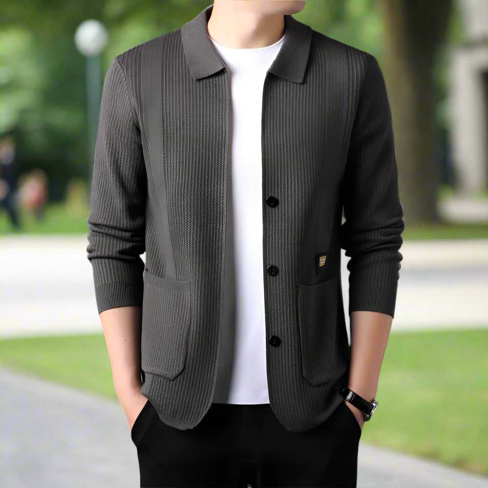 Mens Cardigan and Sweater Mens Lapel Collar Knit Cardigan With Pockets ONFYMS250808G3H2-BGE-XS 69 $ Coats Onetify Stew's Incense