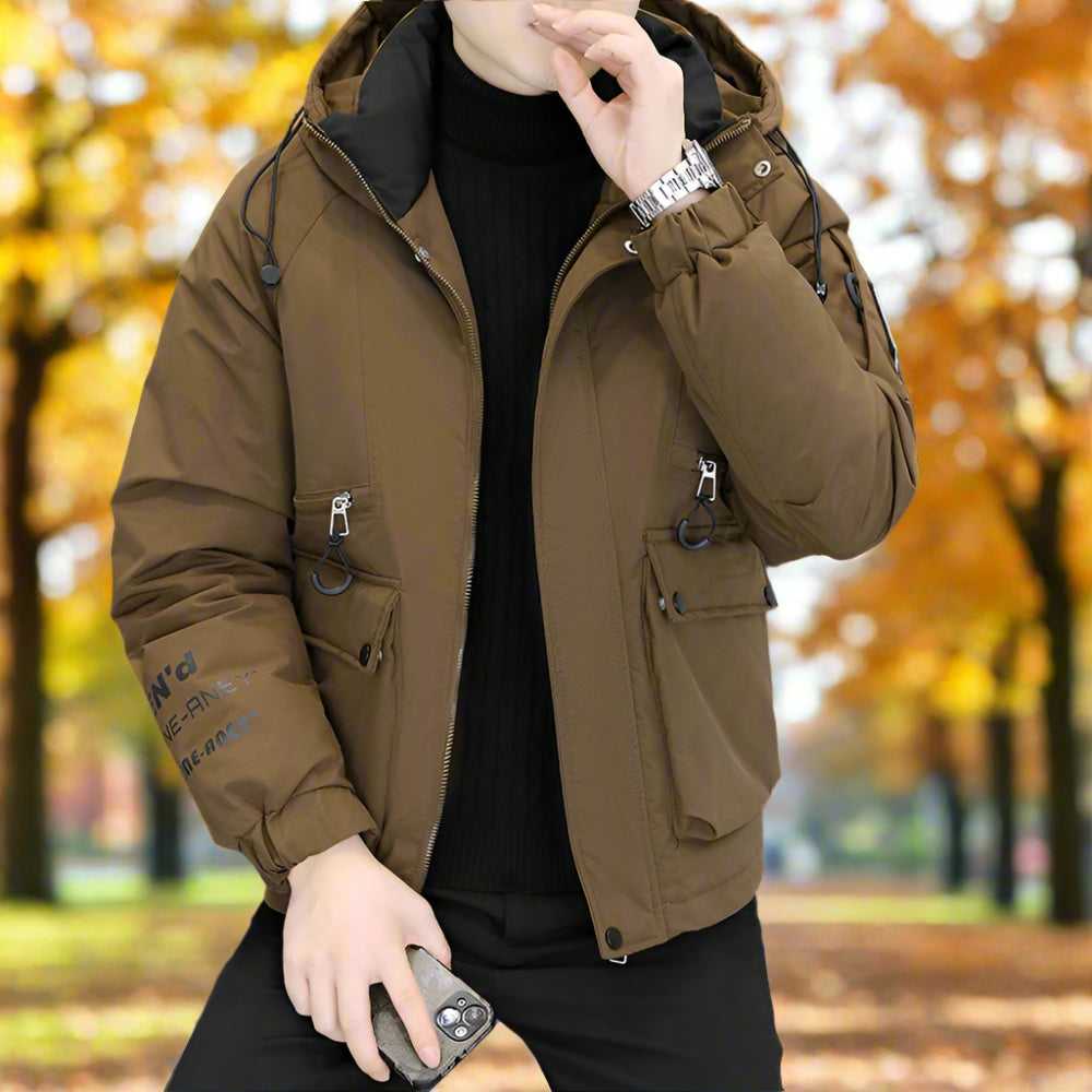 Men Jackets Mens High Collar Zipper Hooded Jacket ONFYMS250809A9B8-BRN-S 119 $ Shop All Onetify Stew's Incense