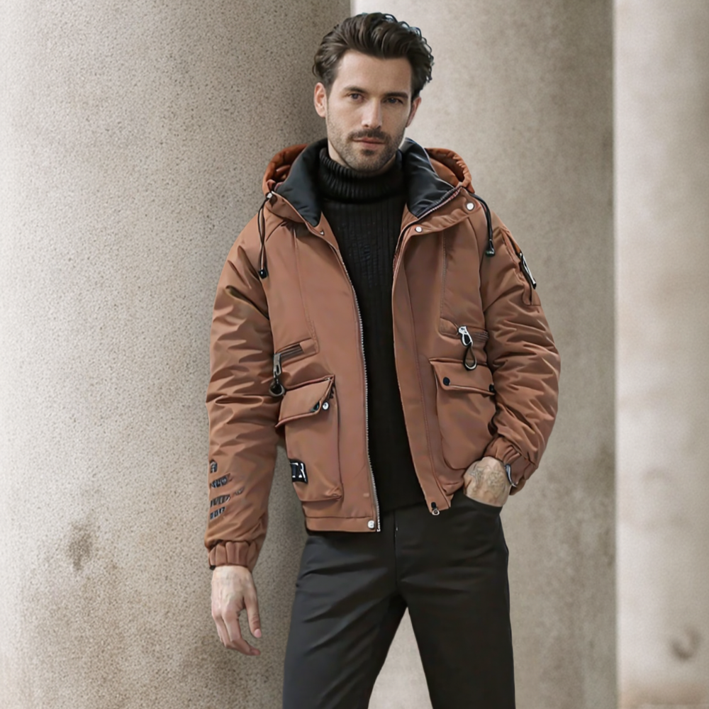 Men Jackets Mens High Collar Zipper Hooded Jacket ONFYMS250809A9B8-BRN-S 119 $ Shop All Onetify Stew's Incense