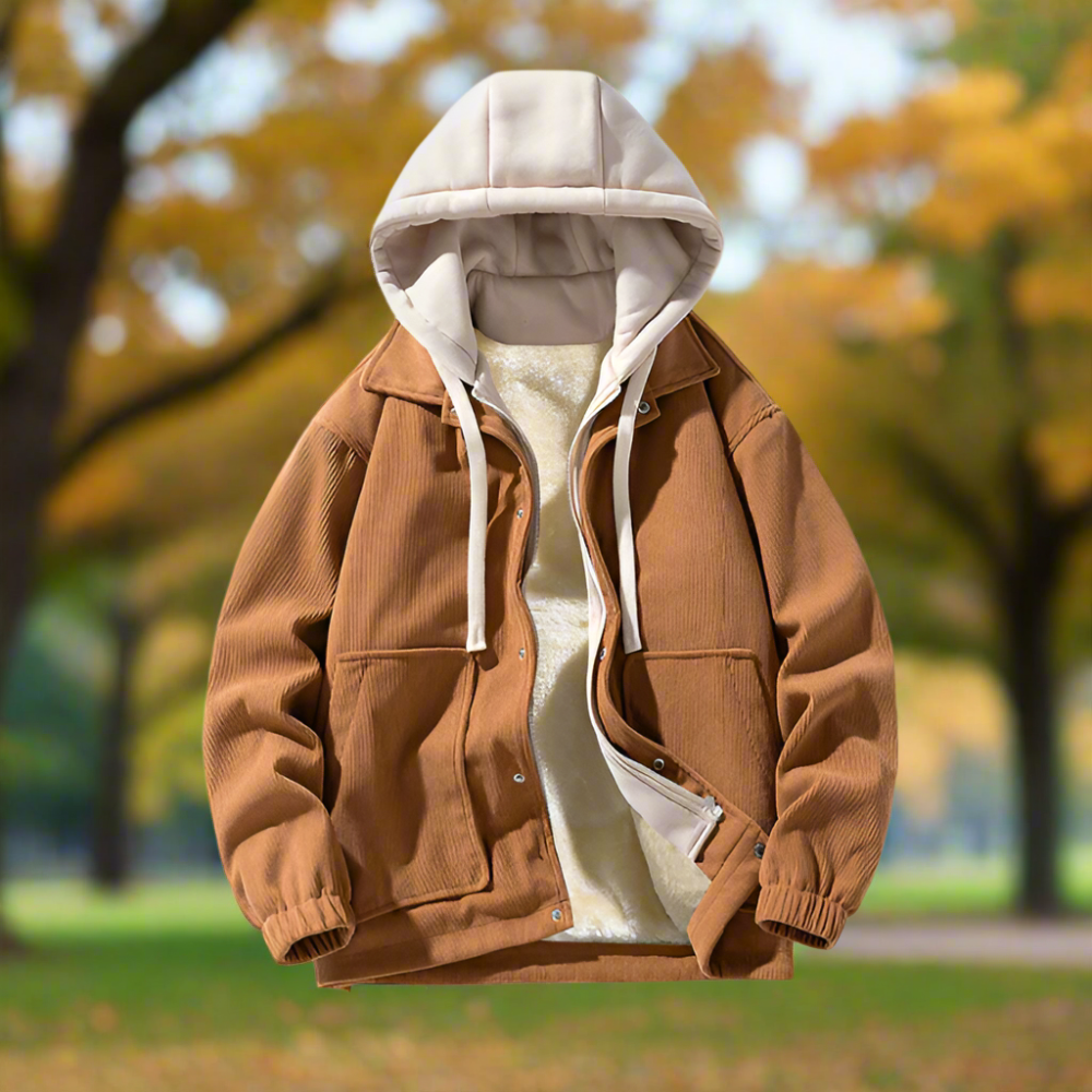 Men Jackets Mens Layered Look Hooded Corduroy Jacket With Faux Fur Lining ONFYMS250901A9B8-BLK-M 99 $ Coats Onetify Stew's Incense