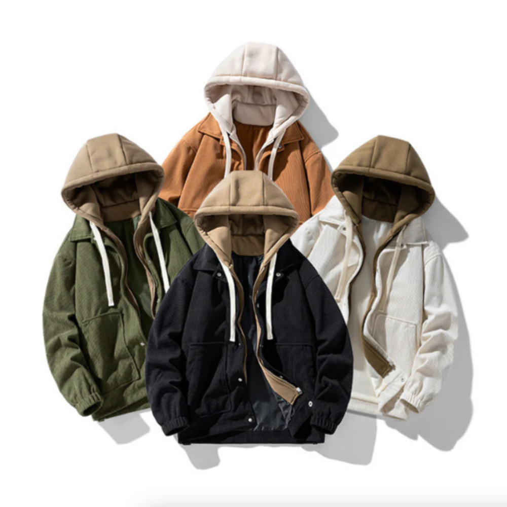 Men Jackets Mens Layered Look Hooded Corduroy Jacket With Faux Fur Lining ONFYMS250901A9B8-BLK-M 99 $ Coats Onetify Stew's Incense