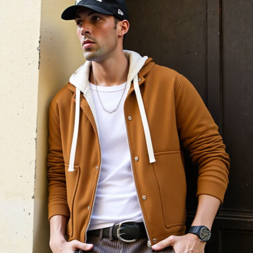 Men Jackets Mens Layered Look Hooded Corduroy Jacket With Faux Fur Lining ONFYMS250901A9B8-BLK-M 99 $ Coats Onetify Stew's Incense
