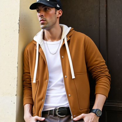Men Jackets Mens Layered Look Hooded Corduroy Jacket With Faux Fur Lining ONFYMS250901A9B8-BLK-M 99 $ Coats Onetify Stew's Incense
