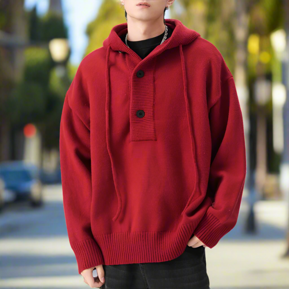 Men Sweaters and Cardigans Mens Hooded Pull Over Sweater ONFYMS250901J1K2-RED-M 79 $ Coats Onetify Stew's Incense