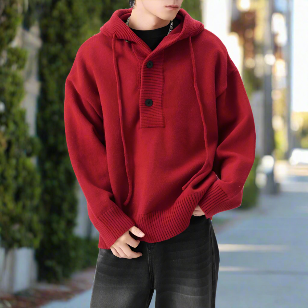 Men Sweaters and Cardigans Mens Hooded Pull Over Sweater ONFYMS250901J1K2-RED-M 79 $ Coats Onetify Stew's Incense