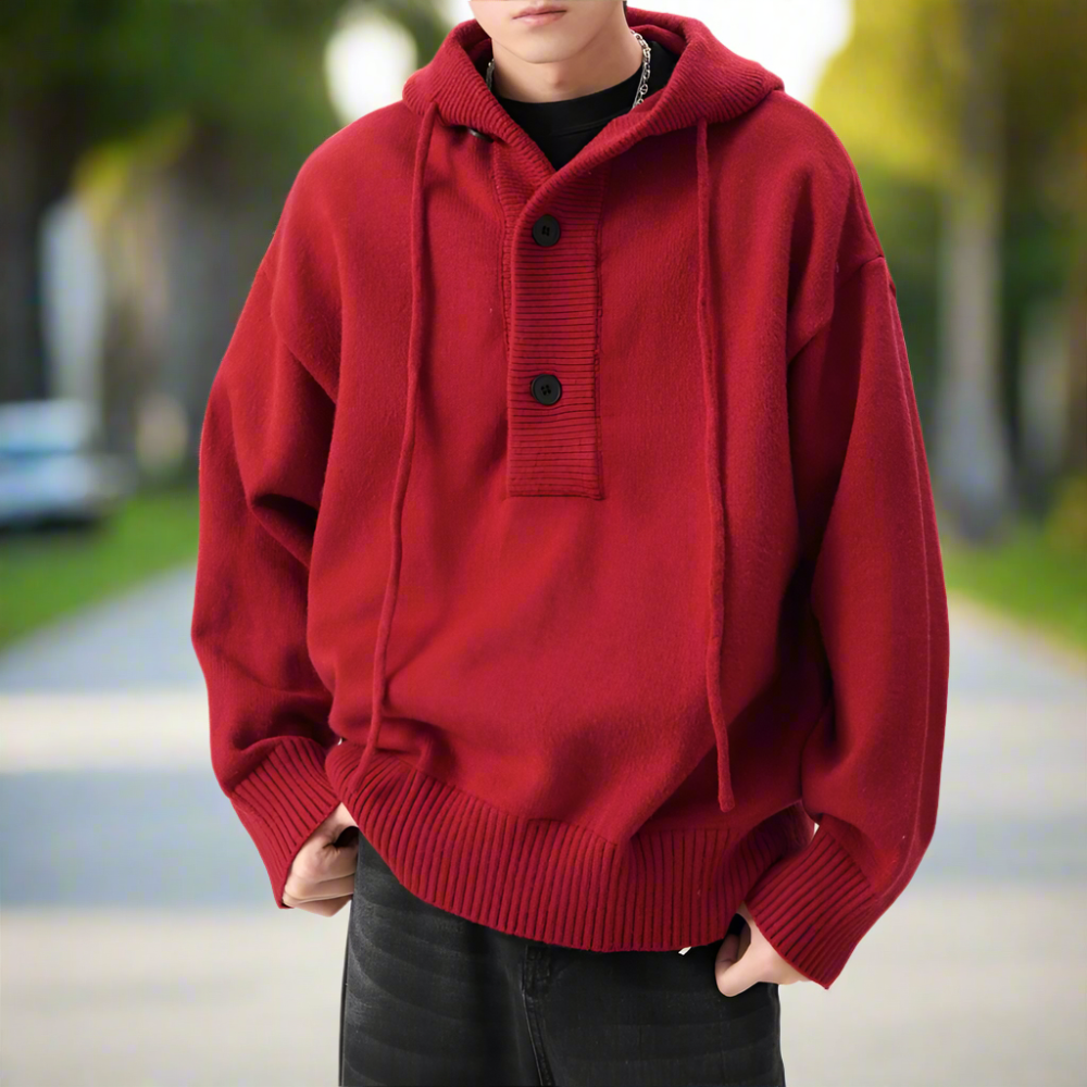 Men Sweaters and Cardigans Mens Hooded Pull Over Sweater ONFYMS250901J1K2-RED-M 79 $ Coats Onetify Stew's Incense