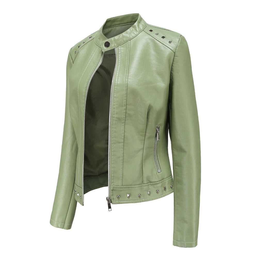 Women Jackets Women's Stand Collar Vegan Leather Jacket With Studs ONFYWC250903A9B8-GRN-XS 79 $ Shop All Onetify Stew's Incense
