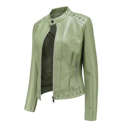Women Jackets Women's Stand Collar Vegan Leather Jacket With Studs ONFYWC250903A9B8-GRN-XS 79 $ Shop All Onetify Stew's Incense