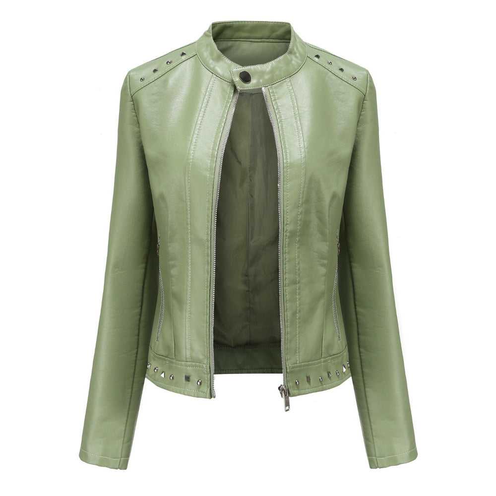Women Jackets Women's Stand Collar Vegan Leather Jacket With Studs ONFYWC250903A9B8-GRN-XS 79 $ Shop All Onetify Stew's Incense