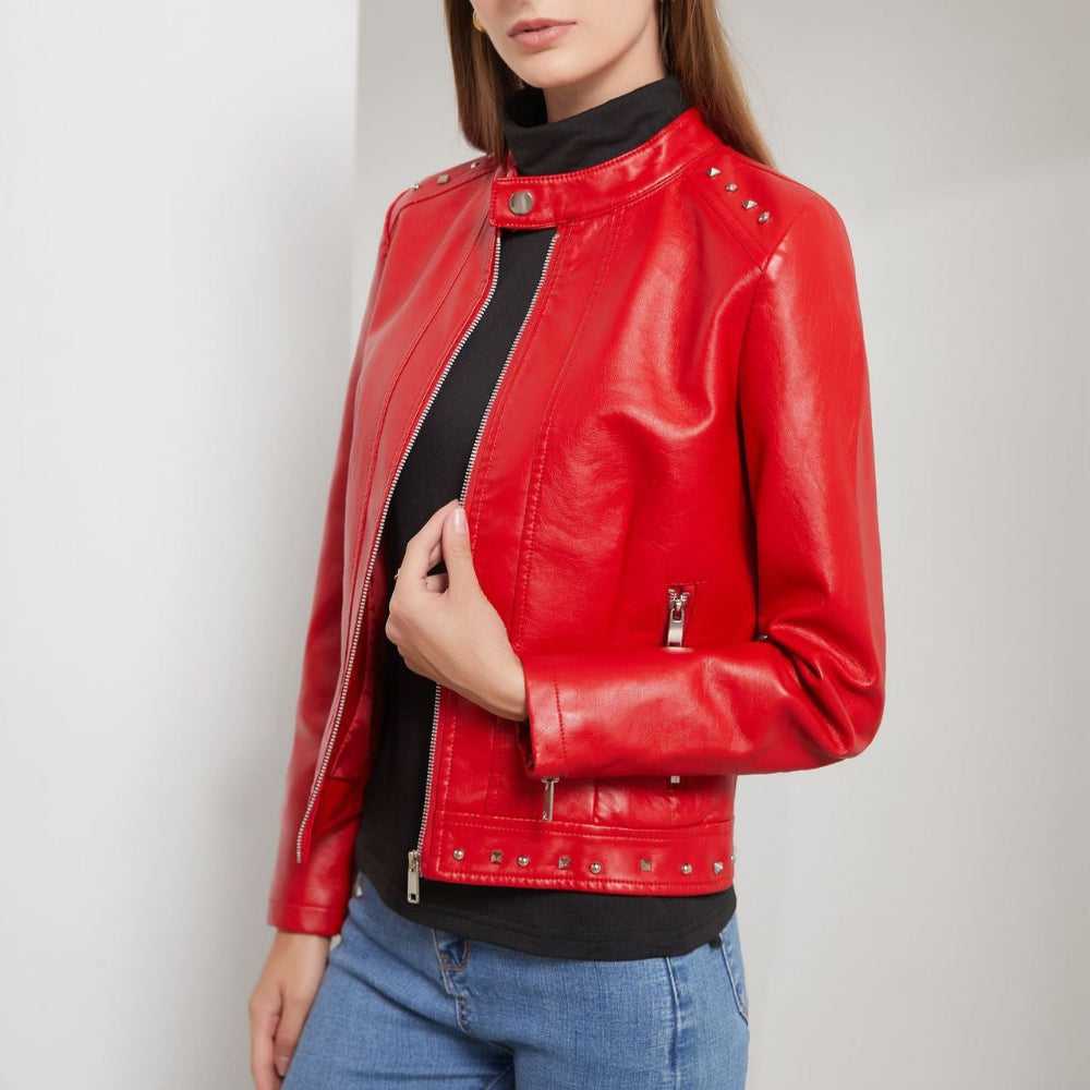 Women Jackets Women's Stand Collar Vegan Leather Jacket With Studs ONFYWC250903A9B8-GRN-XS 79 $ Shop All Onetify Stew's Incense
