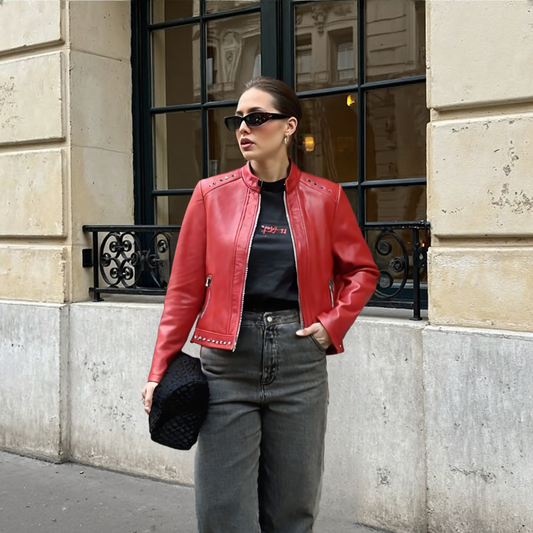 Women Jackets Women's Stand Collar Vegan Leather Jacket With Studs ONFYWC250903A9B8-GRN-XS 79 $ Shop All Onetify Stew's Incense