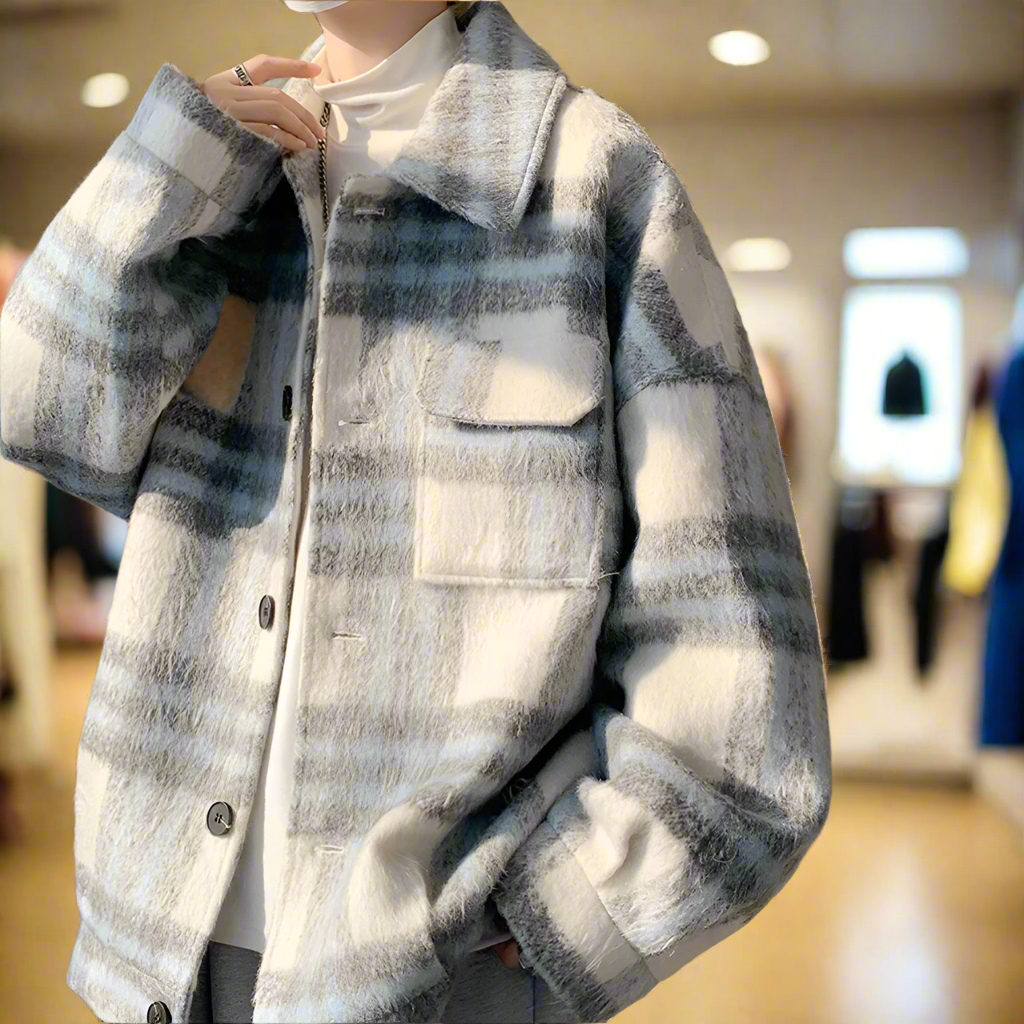 Men Jackets Mens Plaid Shirt Jacket ONMC241022L2M3-BLU-S 99 $ Coats Onetify Stew's Incense