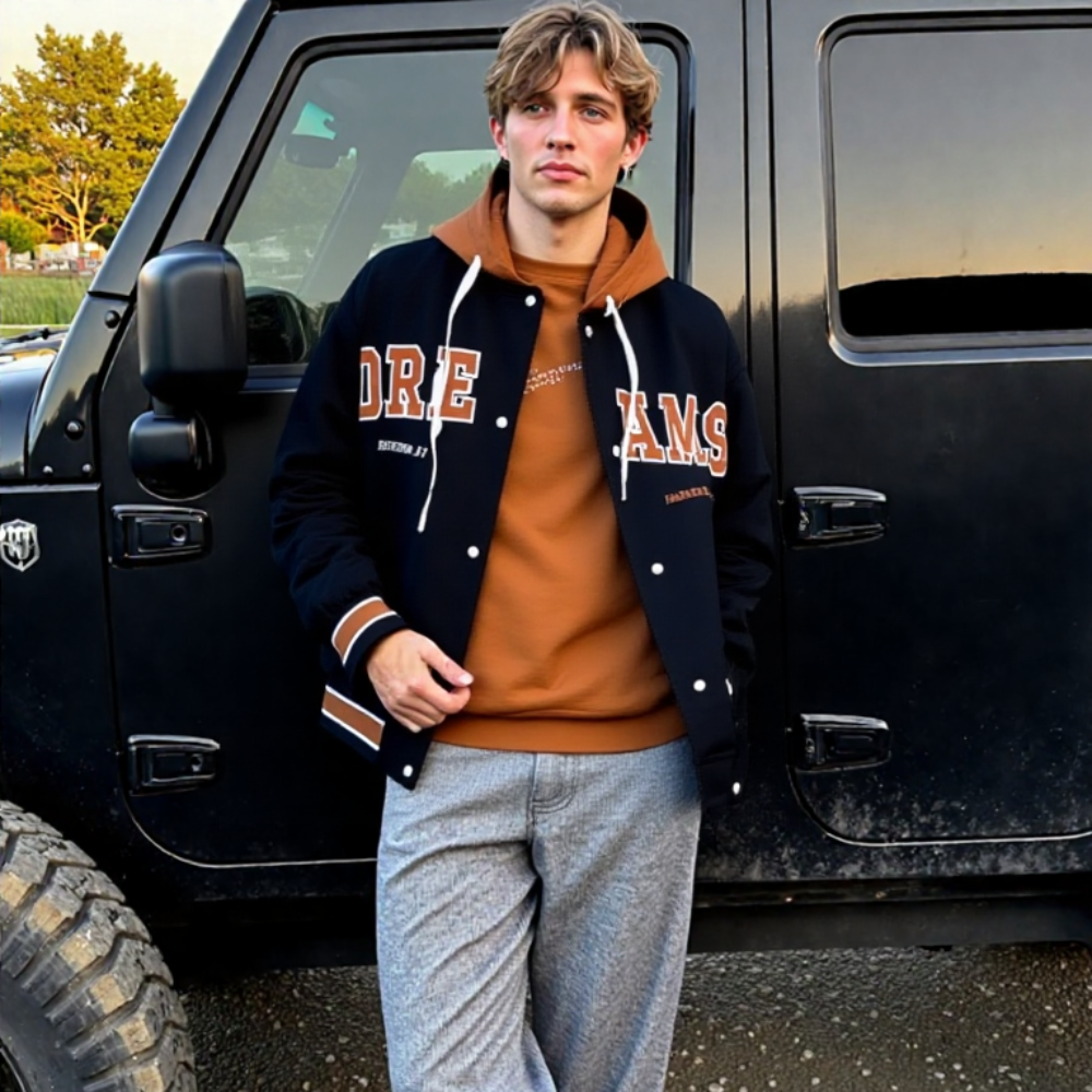 Men Jackets Mens Layered Look Baseball Jacket With Hood ONMC241022N4O5-BLK-S 89 $ Coats Onetify Stew's Incense