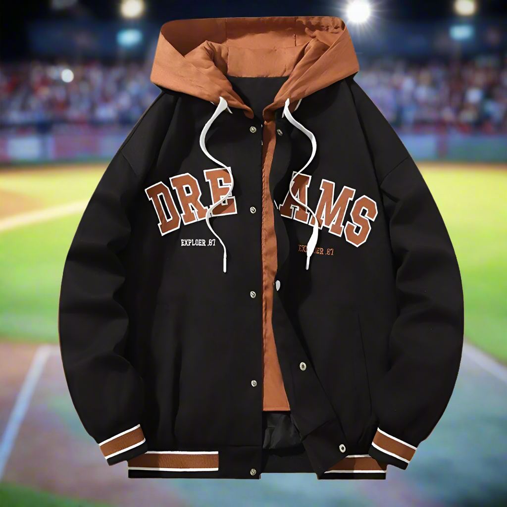 Men Jackets Mens Layered Look Baseball Jacket With Hood ONMC241022N4O5-BLK-S 89 $ Coats Onetify Stew's Incense