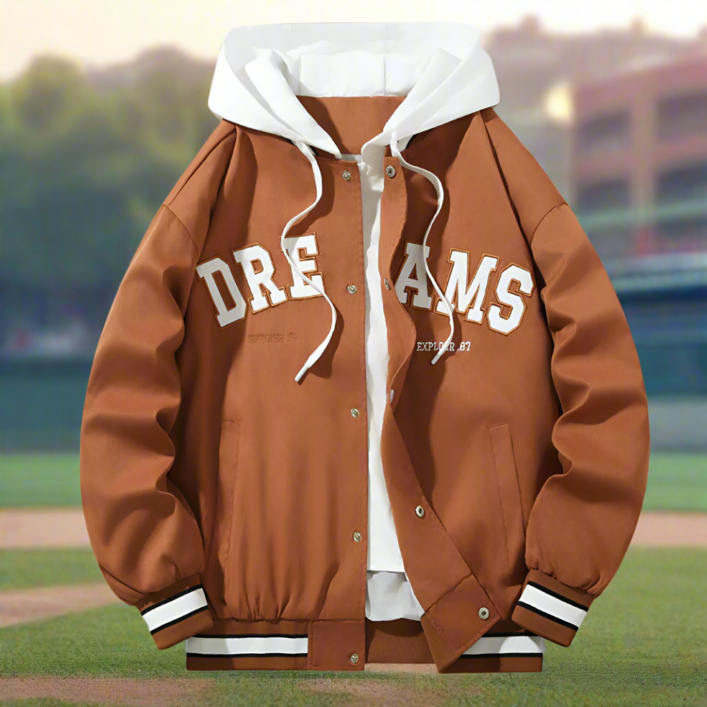 Men Jackets Mens Layered Look Baseball Jacket With Hood ONMC241022N4O5-BLK-S 89 $ Coats Onetify Stew's Incense