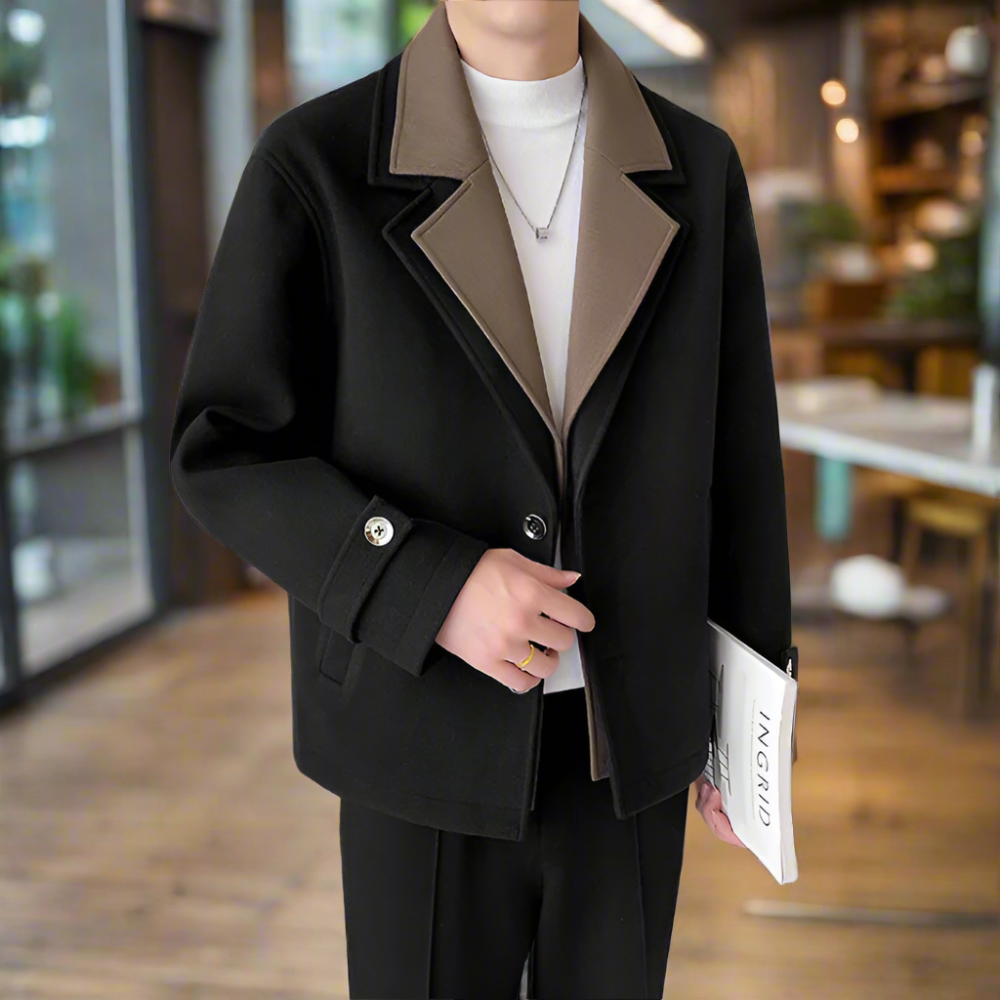 Men Jackets Mens Two Tone Layered Look Jacket ONMC241029R8S9-BLK-M 119 $ Onetify Stew's Incense
