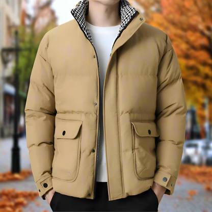 Men Jackets Mens Houndstooth Kining Puffer Jacket ONMC241030B2C3-KHK-M 136 $ Coats Onetify Stew's Incense