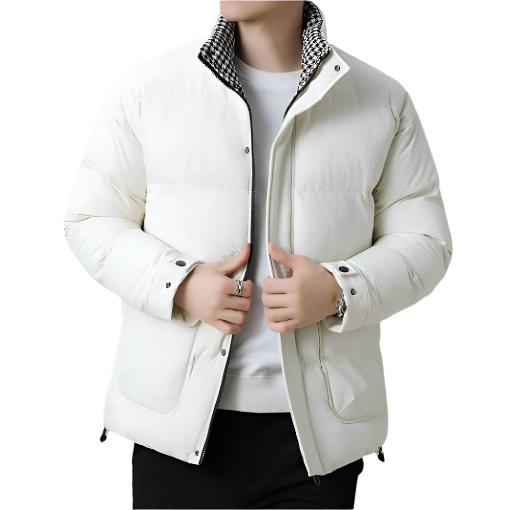Men Jackets Mens Houndstooth Kining Puffer Jacket ONMC241030B2C3-KHK-M 136 $ Coats Onetify Stew's Incense