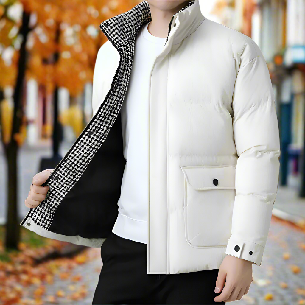 Men Jackets Mens Houndstooth Kining Puffer Jacket ONMC241030B2C3-KHK-M 136 $ Coats Onetify Stew's Incense