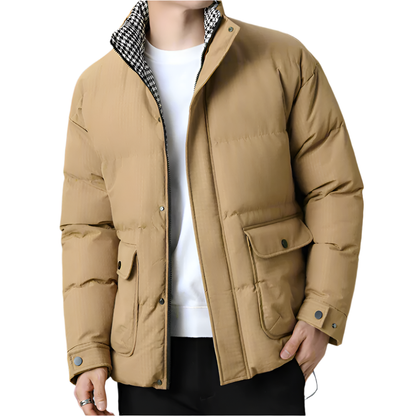 Men Jackets Mens Houndstooth Kining Puffer Jacket ONMC241030B2C3-KHK-M 136 $ Coats Onetify Stew's Incense