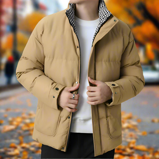 Men Jackets Mens Houndstooth Kining Puffer Jacket ONMC241030B2C3-KHK-M 136 $ Coats Onetify Stew's Incense