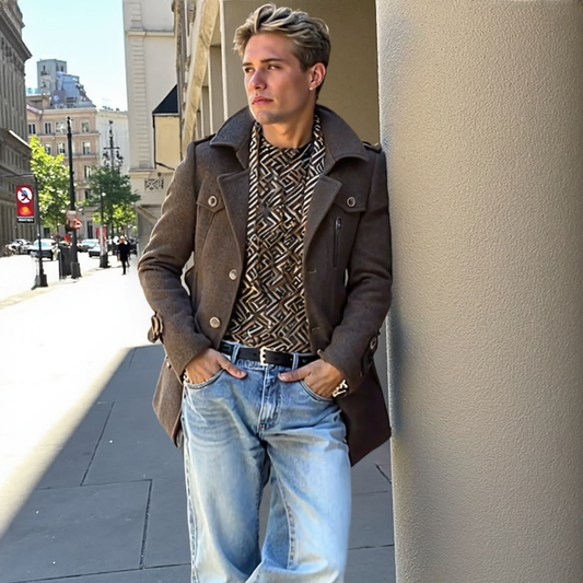Men Coats Mens Layered Collar Button Front Mid Length Coat OPMC1020C3-NVY-S 146 $ Coats Onetify Stew's Incense