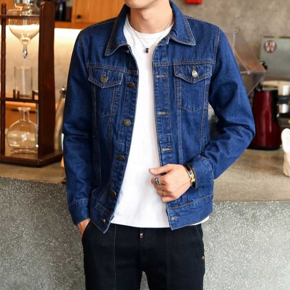 Denim Jackets Men Classic Dual Pocket Denim Jean Jacket OPMJ06301A-BLU-XS 69 $ Coats Onetify Stew's Incense