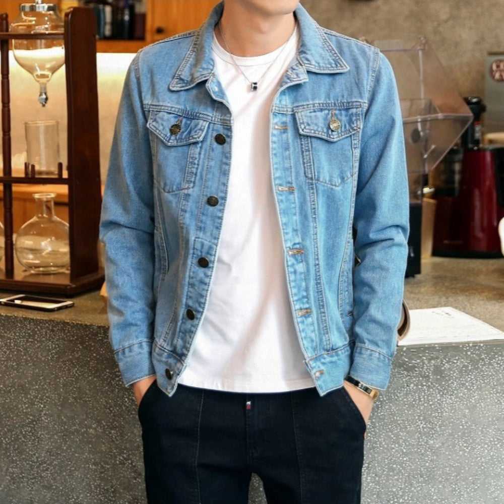 Denim Jackets Men Classic Dual Pocket Denim Jean Jacket OPMJ06301A-BLU-XS 69 $ Coats Onetify Stew's Incense
