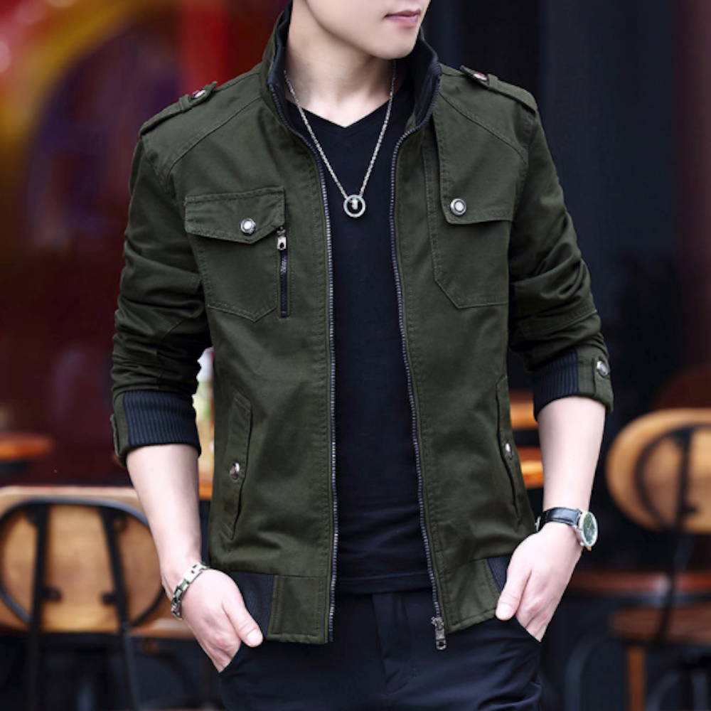 Men Jackets Mens Military Style Jacket with Faux Fur Lining OPMJ211216A1-AGRN-S 86 $ Coats Onetify Stew's Incense