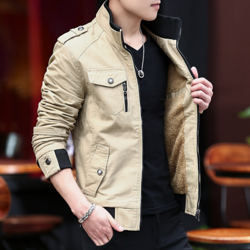 Men Jackets Mens Military Style Jacket with Faux Fur Lining OPMJ211216A1-AGRN-S 86 $ Coats Onetify Stew's Incense