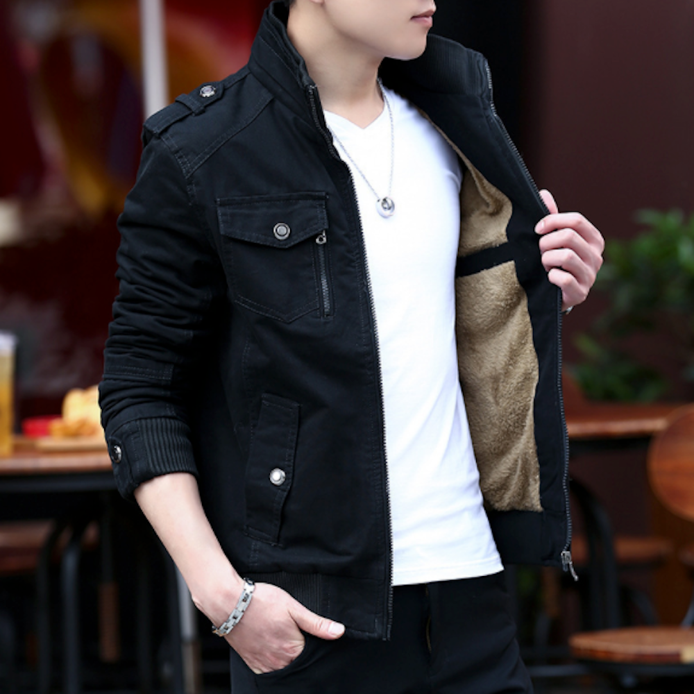 Men Jackets Mens Military Style Jacket with Faux Fur Lining OPMJ211216A1-AGRN-S 86 $ Coats Onetify Stew's Incense