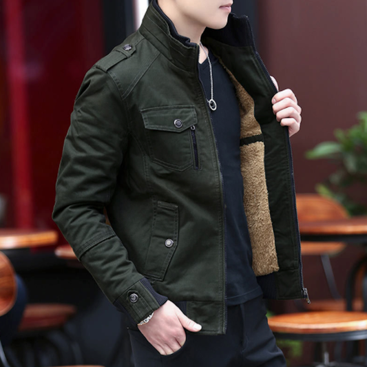 Men Jackets Mens Military Style Jacket with Faux Fur Lining OPMJ211216A1-AGRN-S 86 $ Coats Onetify Stew's Incense