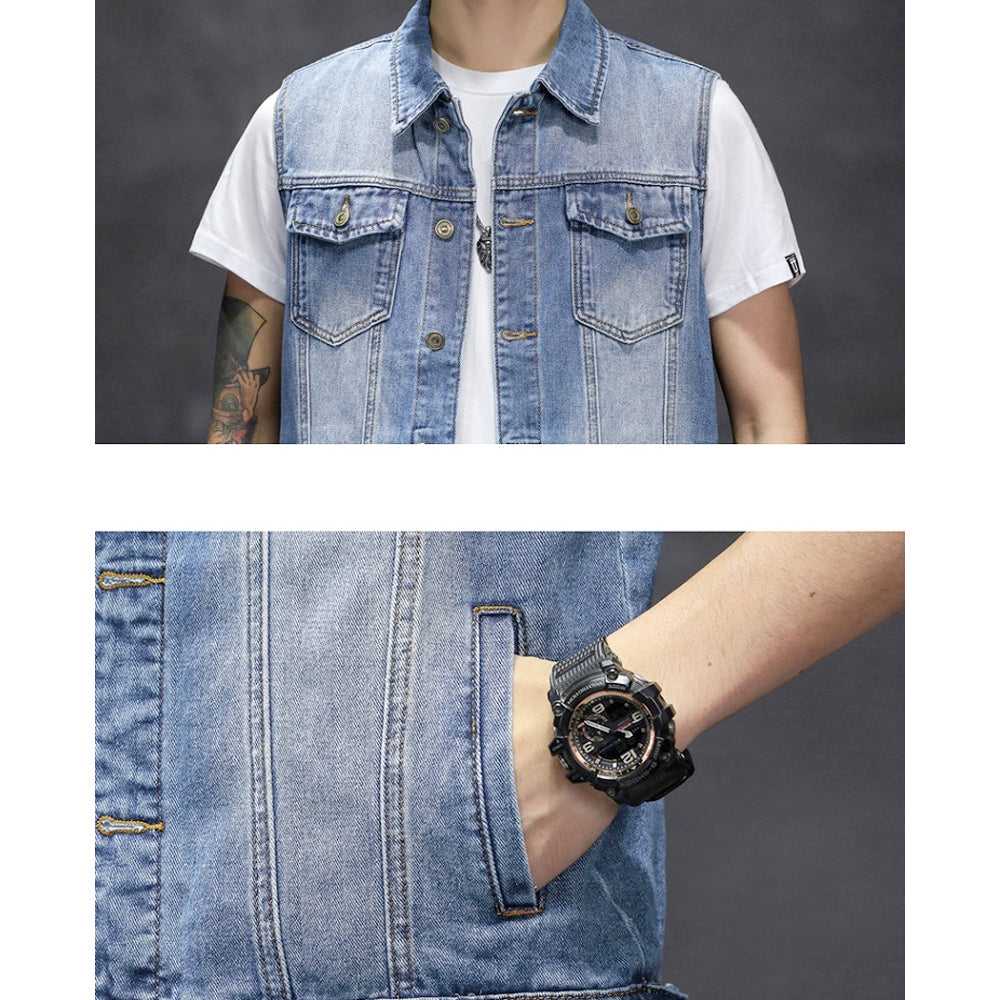  Mens Faded Button Up Denim Vest OPMS1033E2-BLU-XS 56 $ Coats Onetify Stew's Incense