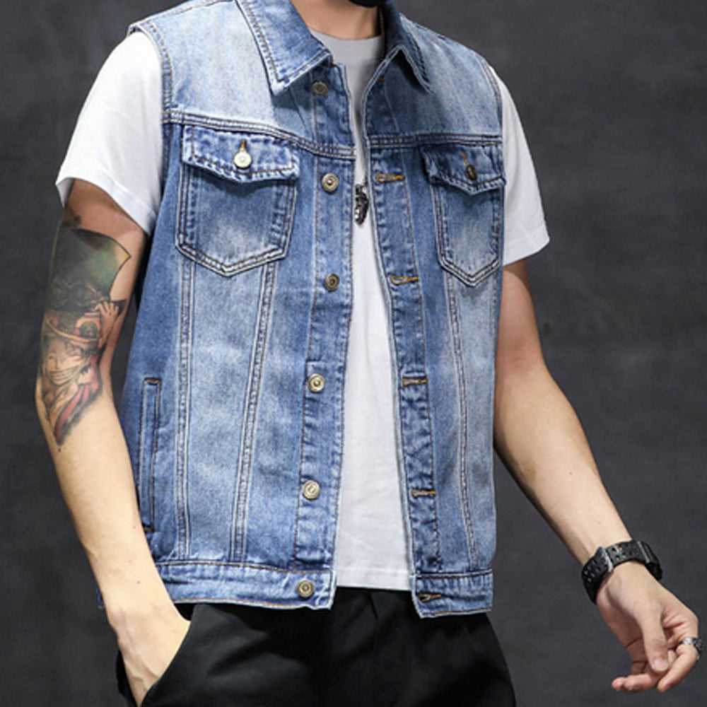  Mens Faded Button Up Denim Vest OPMS1033E2-BLU-XS 56 $ Coats Onetify Stew's Incense