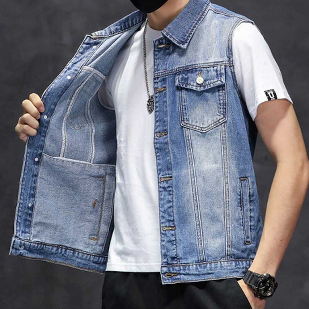  Mens Faded Button Up Denim Vest OPMS1033E2-BLU-XS 56 $ Coats Onetify Stew's Incense