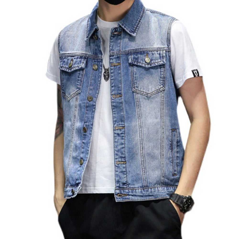  Mens Faded Button Up Denim Vest OPMS1033E2-BLU-XS 56 $ Coats Onetify Stew's Incense