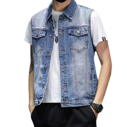  Mens Faded Button Up Denim Vest OPMS1033E2-BLU-XS 56 $ Coats Onetify Stew's Incense