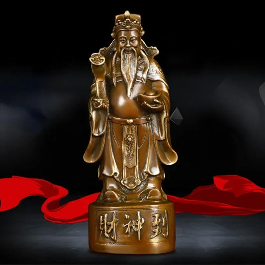 Lucky Copper God of Fortune Antique Standing Wen Cai Statue Home Yuan Bao Ruyi Home Living Decor