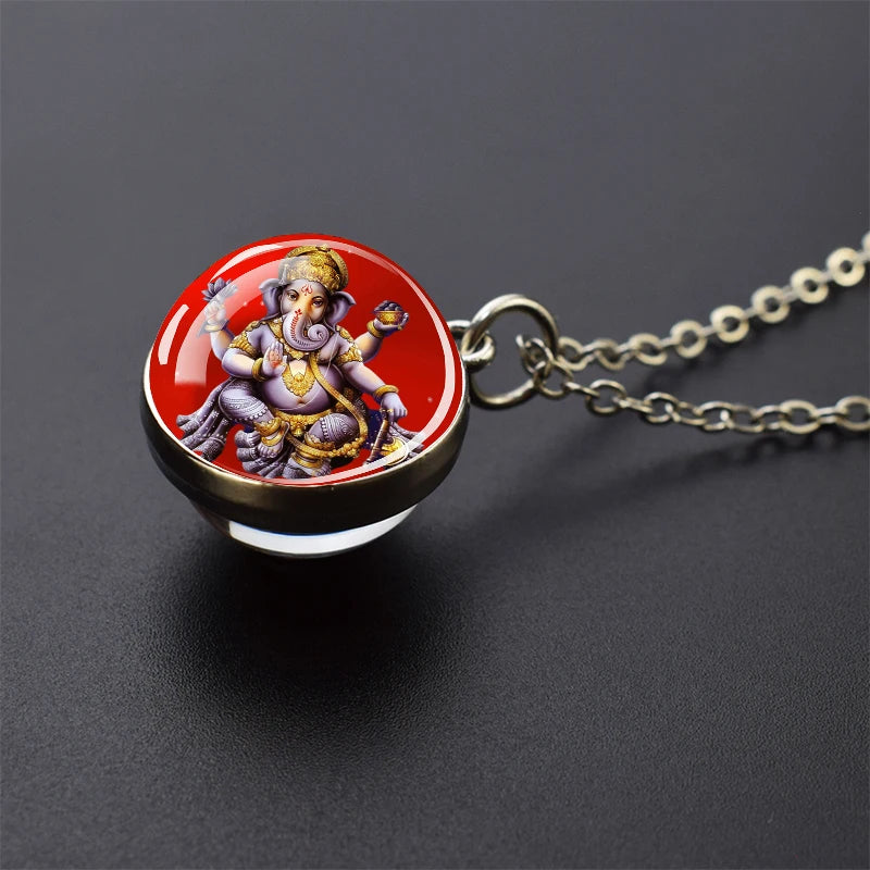 Hinduism Pendants Necklaces for Women Men Ganesha Shiva God Amulet Double Side Glass Ball Pendant India Buddhism Jewelry Gift