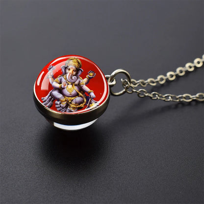Hinduism Pendants Necklaces for Women Men Ganesha Shiva God Amulet Double Side Glass Ball Pendant India Buddhism Jewelry Gift