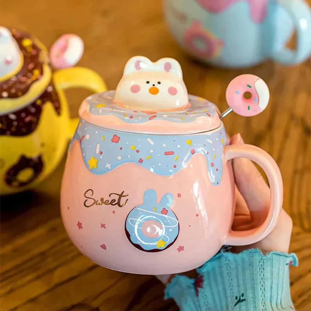 Mug Cartoon Donut Kitten Theme Mug with Lid ONFY060524CMA1-BLU 36 $ Hem Onetify Stew's Incense