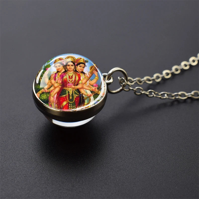 Hinduism Pendants Necklaces for Women Men Ganesha Shiva God Amulet Double Side Glass Ball Pendant India Buddhism Jewelry Gift