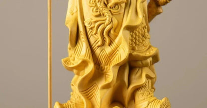 Boxwood God of Wealth Tv Characters Statue Five Banners Guan Yu Home Living Room Sculptures Decor