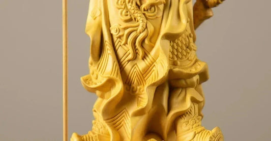 Boxwood God of Wealth Tv Characters Statue Five Banners Guan Yu Home Living Room Sculptures Decor