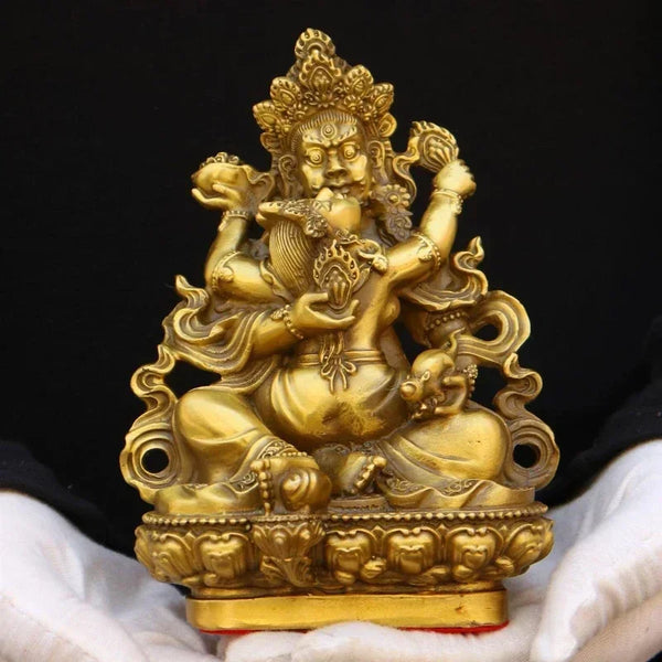 Feng Shui Copper God of Wealth Ornament Tantric Tibetan Five Surnames Home Statue