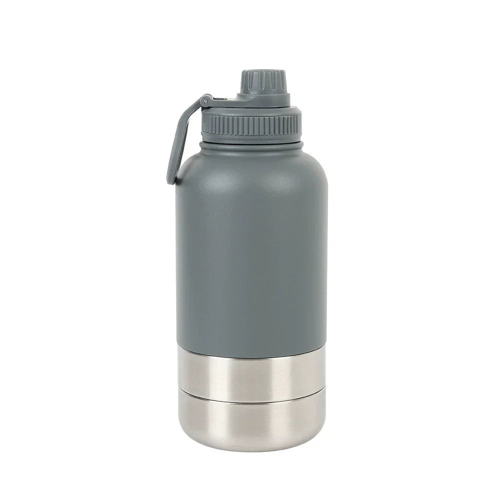 32 oz Portable Stainless Steel Pet Feeder 3-in-1 Style Outdoor Travel Bowl with Insulated Dog Water Bottle